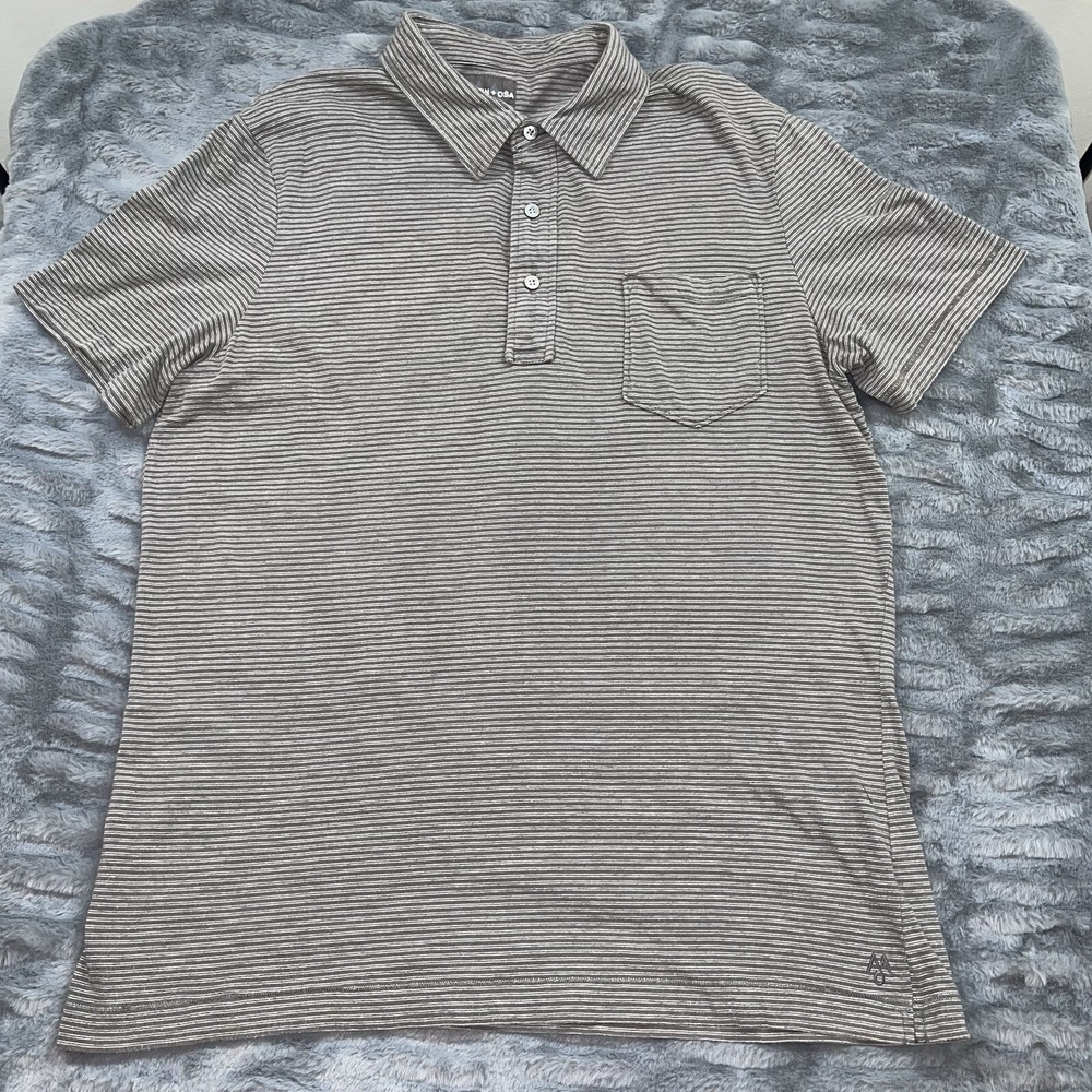 MARTIN + OSA Mens Size Large Brown Striped Short‎ Sleeve Polo Shirt